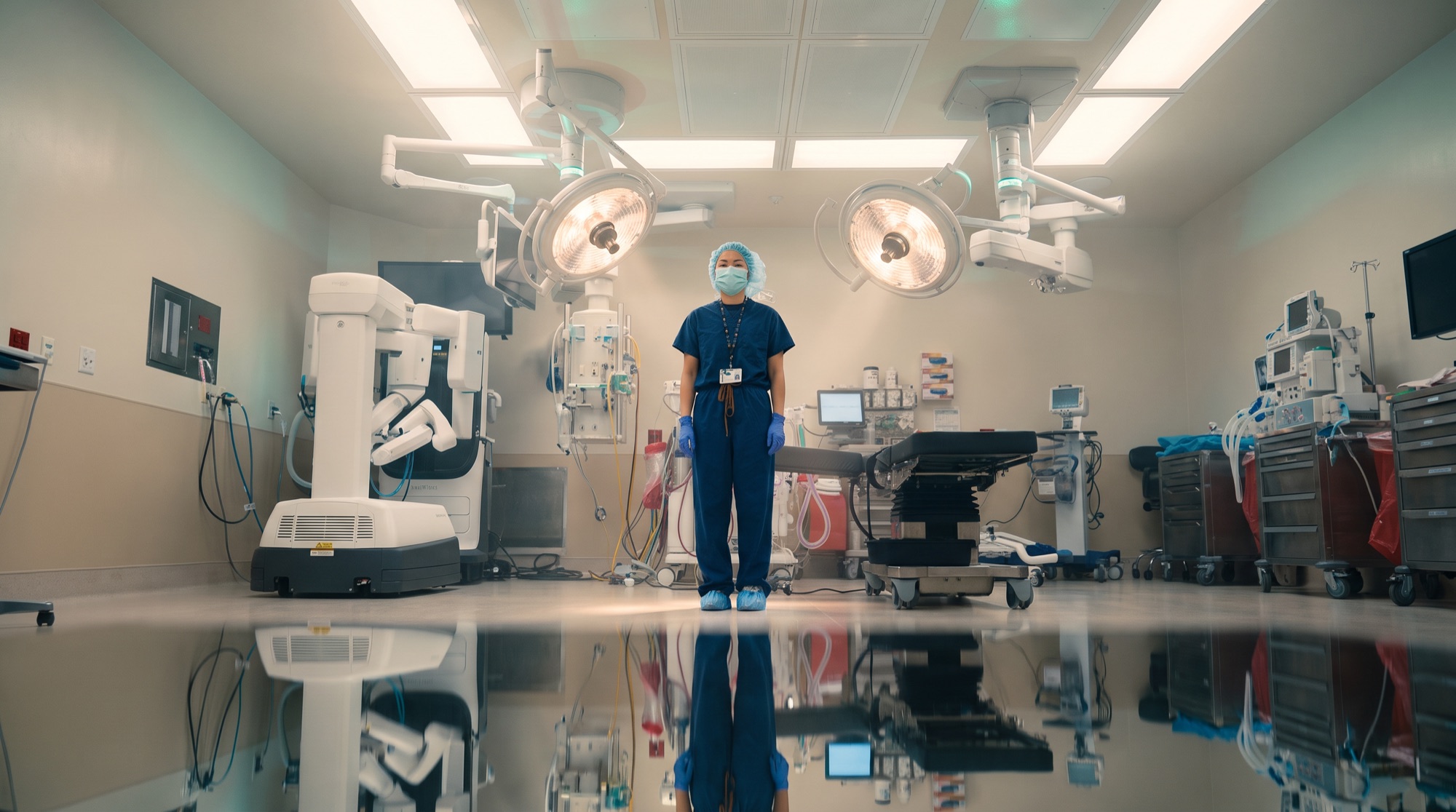 Vector technician standing in a spotless operating room