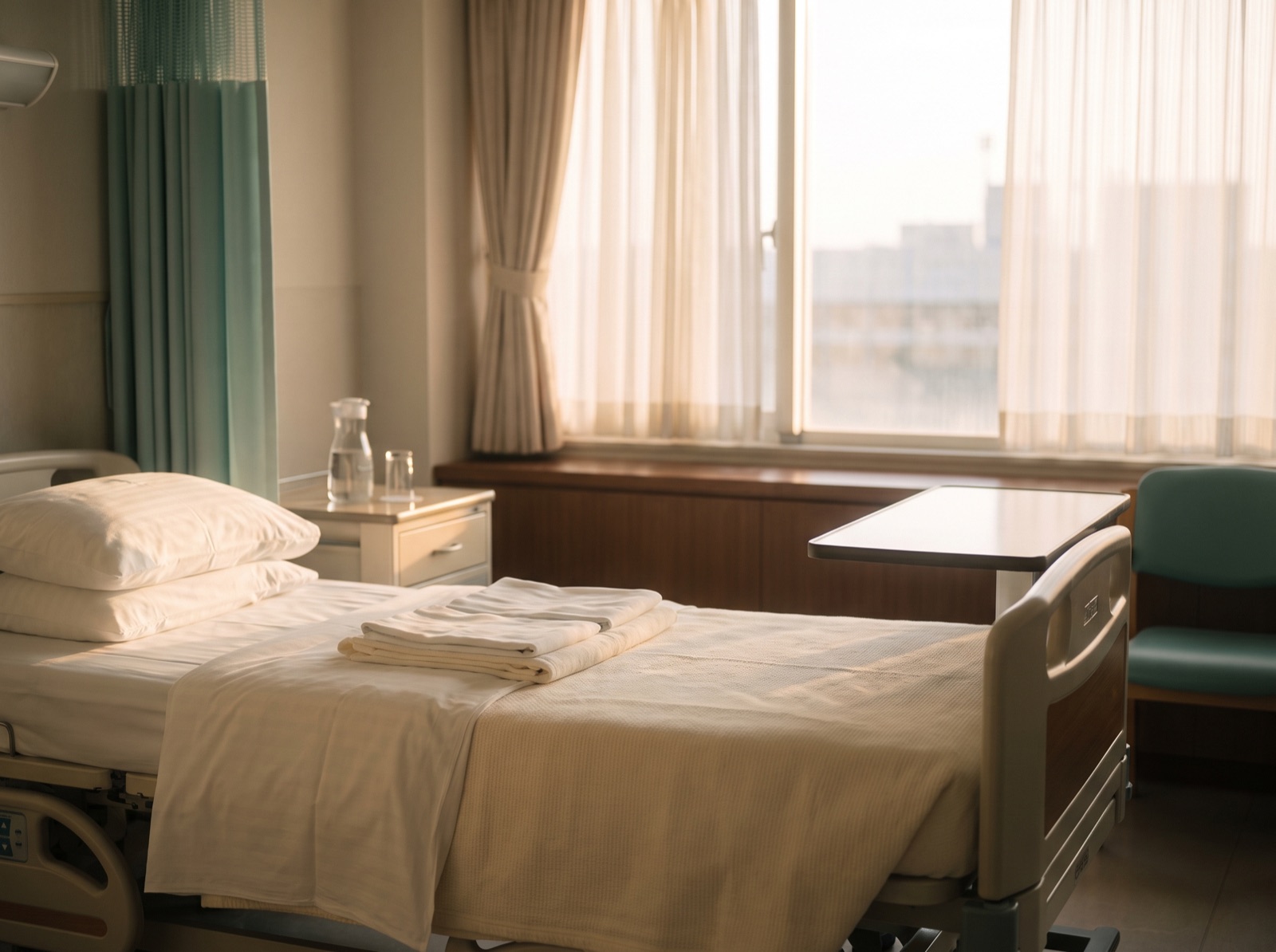 Patient room freshly turned over after discharge