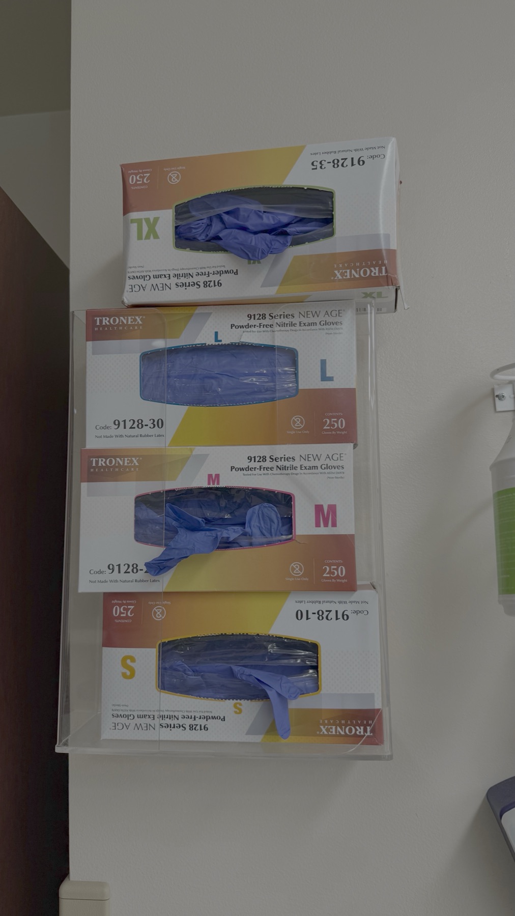 Nitrile gloves staged by size